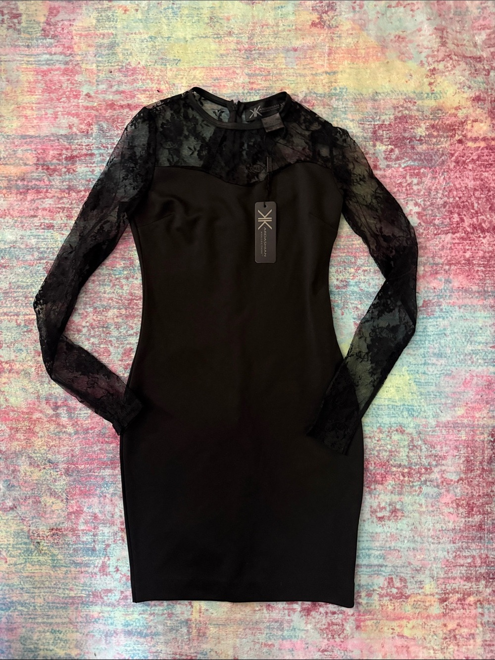 Kardashian Kollection Black Lace Long-Sleeve Bodycon Dress